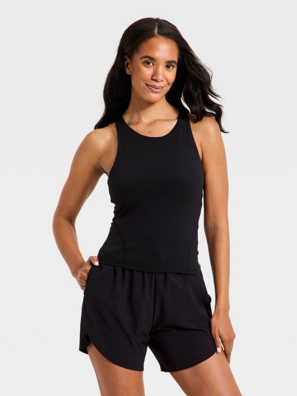 all in motion Black High Neck Tank Top and shorts set